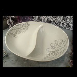 New D'Lusso Porcelain 2 Section Grey Damask Dish
